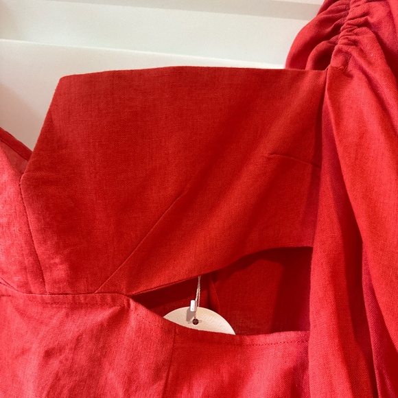 RUMER NWT Freya Cut Out Mini Dress Linen Puffed Sleeves Tuscany Red M - Picture 8 of 11